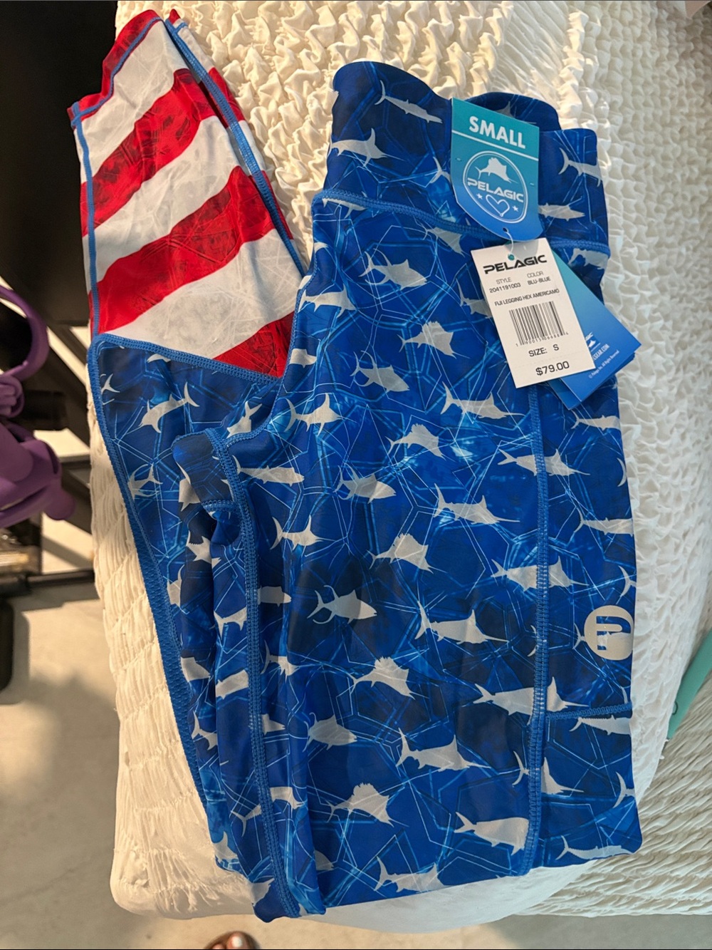 Pelagic Kids Blue & White Shark-Print Swim Leggings